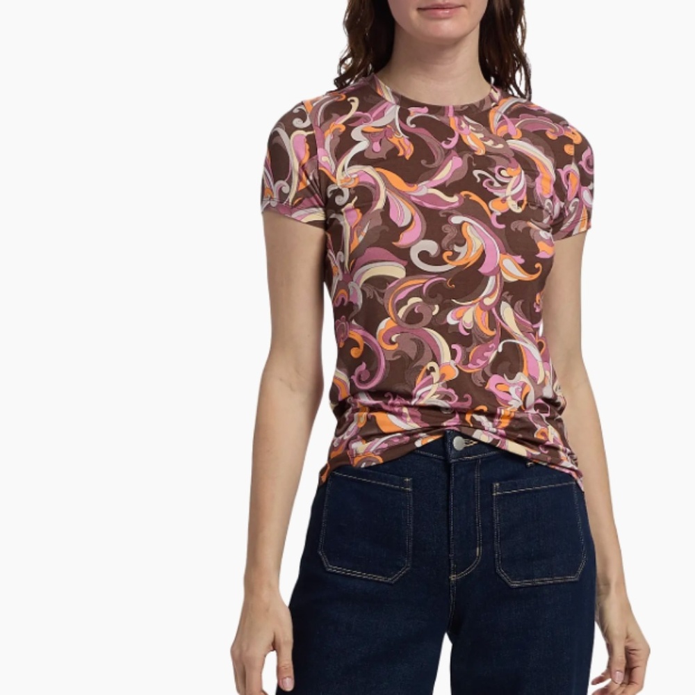 L'AGENCE Ressi Abstract Paisley T-Shirt in Brown Pink Multi Paisley – Small